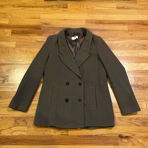 TOMMY HILFIGER Olive Green Wool Blend Double Breasted Coat M